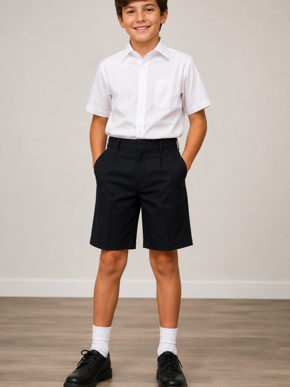 NWT Tom Sawyer Elderwear Boys Black School Uniform Shorts Size 26 Husky Hidden